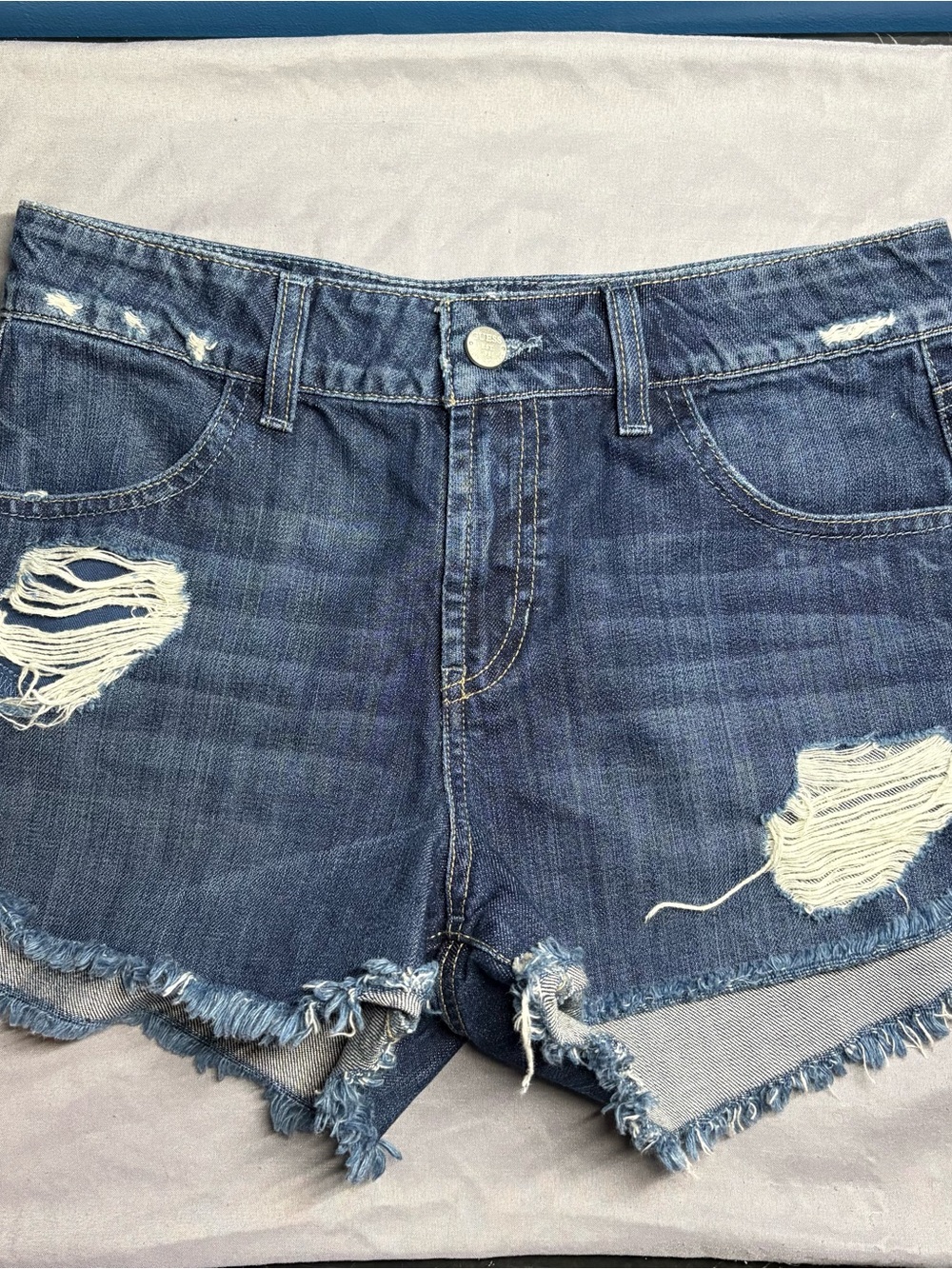 Guess Distressed Blue Denim Jean Shorts